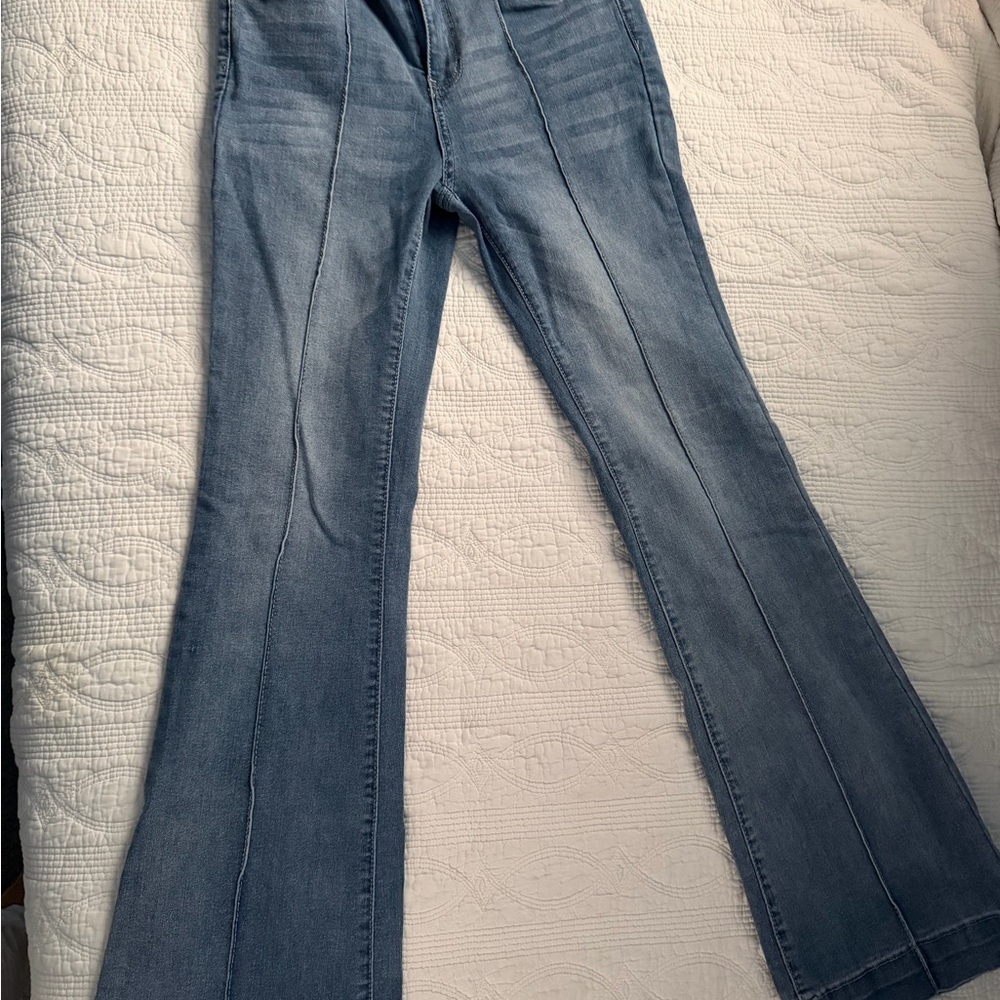 SHEIN Light Blue Flare Jeans with Front Seams